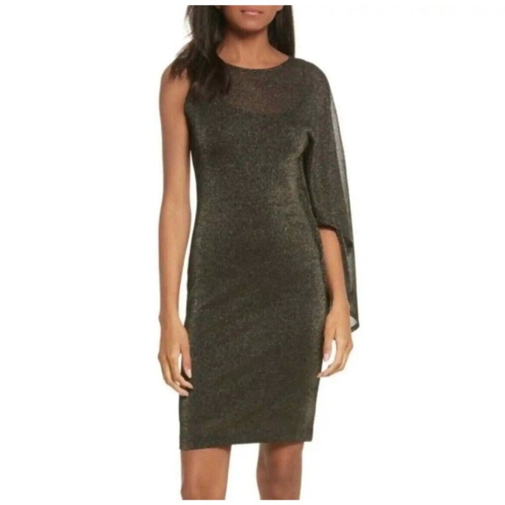 Ted Baker Womens Small Monyca Draped One Shoulder Dress Gold Metallic Cocktail - Picture 4 of 16